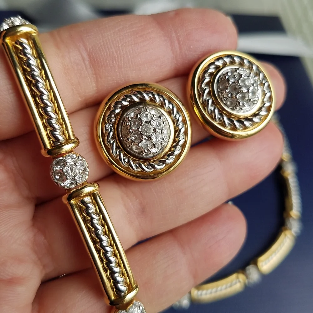 AUTHENTIC Swarovski 18k Gold Plated Tennis Necklace, Bracelet & Earrings SET - Picture 7 of 16